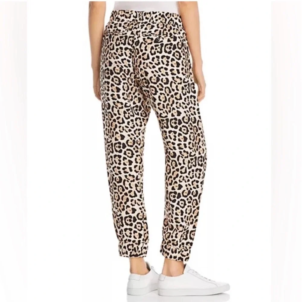 ATM Silk Leopard Print Joggers Women XS Tan Black Tapered Silk Pants AW9148-BD11